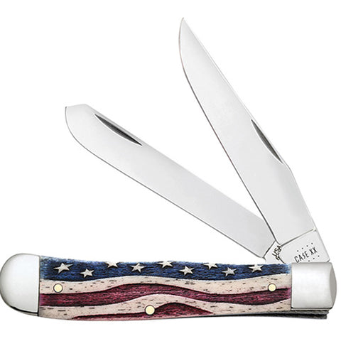 Trapper knife with American flag handle on a white background