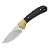 Knife with a black and gold handle on a white background