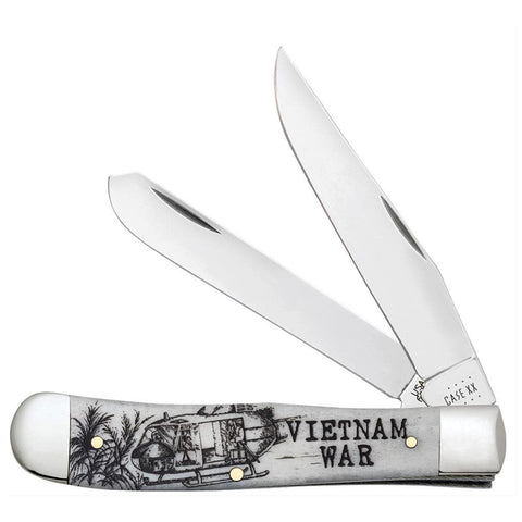 Knife - War Series Vietnam War Embellished Smooth Natural Bone Trapper (50952)