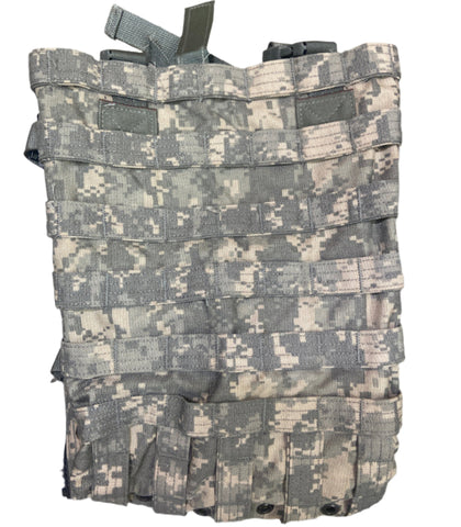 Camouflage-patterned tactical pouch on a textured surface