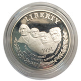 1991 Mount Rushmore Anniversary Proof Silver Dollar Coin (7624)