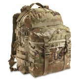 Camouflage backpack with 'US' logo on a white background