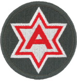 Patch with red star of David and letter 'A' on gray background