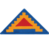 Triangular patch with red center and blue border on a white background