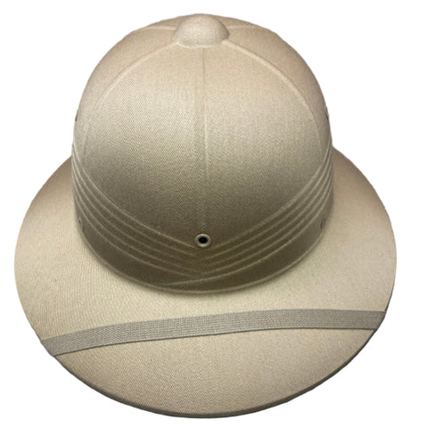 Beige pith helmet on a white background
