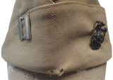 WWII Men's USMC Khaki Garrison Cap w/Captain Rank Insignia (7762)