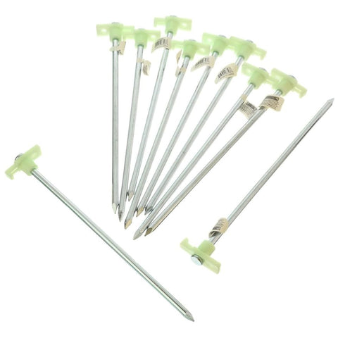 SE 10.1/2" Metal Tent Pegs w/Glow-in-the-Dark Stopper  (910NRC)