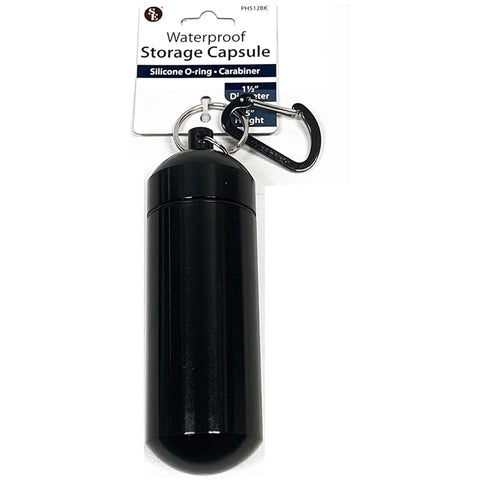 SE Waterproof Jumbo Aluminum storage Capsule/Container w/Carabiner - Black (PH512BK)