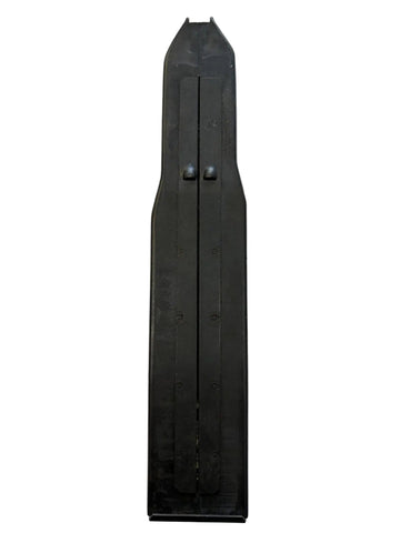 A long, narrow black component with a pointed top and a central channel, shown upright on a plain white background.