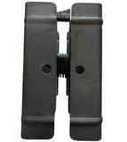A pair of black metal door stoppers with a threaded spring mechanism in the center, shown against a plain white background.