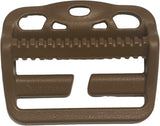 Brown plastic buckle with 'DuraFlex' branding on a white background