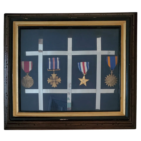 Vintage Beautifully Crafted Display Case w/4 Military Medals (8007)