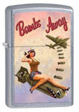 Zippo lighters with a vintage-style design featuring a pin-up girl and airplane.