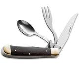 Multitool with knife, fork, and spoon on a white background