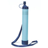 Blue water filter with a strap on a white background