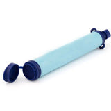 Blue water filter straw on a white background