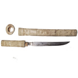 Vintage Japanese Tanto Knife w/Carved Bone Hilt & Scabbard