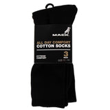 Pack of black cotton socks with Mack branding on a white background