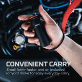 Hand holding a Nebo flashlight with text about convenience and everyday carry.