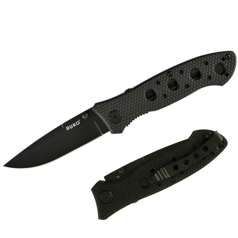 Black Folding Roku knife drop point plain edge