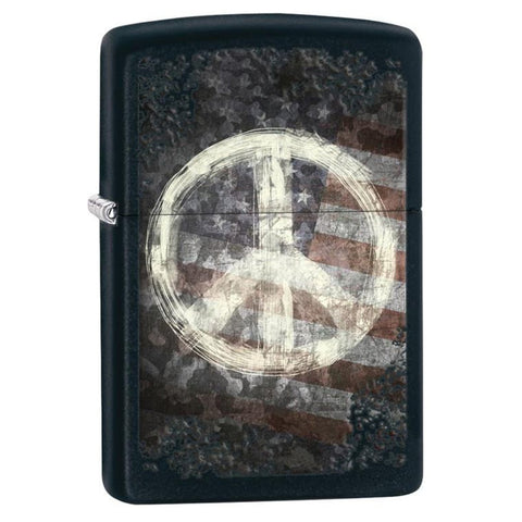 Zippo Lighter - Black Matte Peace On Flag