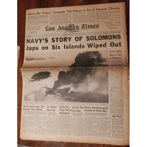 Rare WWII Los Angeles Times 8/30/1942 "Navy's Story of Solomons Japs ..."