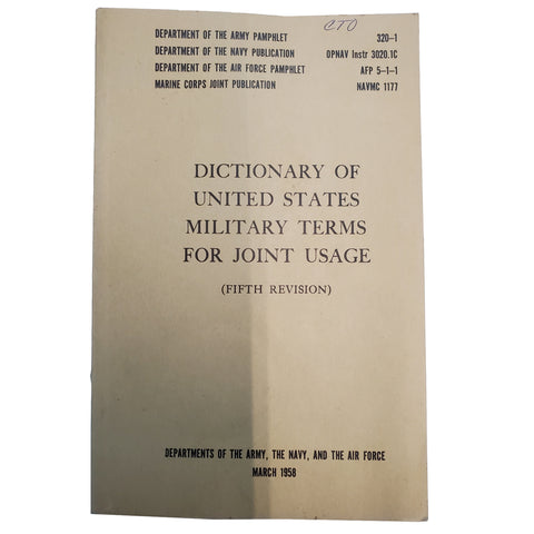 1958 Dictionary of United States Military Terms for Joint Usage