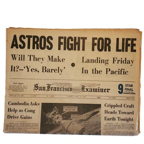 Rare San Francisco Examiner 4/14/1970 "Astros Fight for Life"