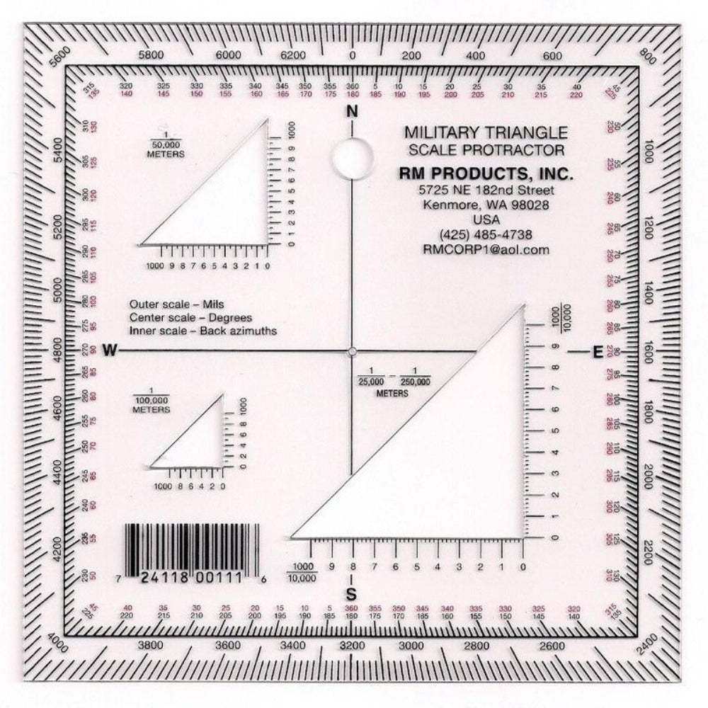 Triangle Protractor Case RM Products #41 Military Triangle Protractor w/Printed Reverse Azimuth ...