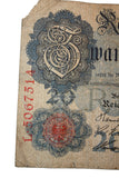 Vintage WWI German Imperial Reichsbanknote 20 Mark - 1914