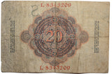 Vintage WWI German Imperial Reichsbanknote 20 Mark - 1914