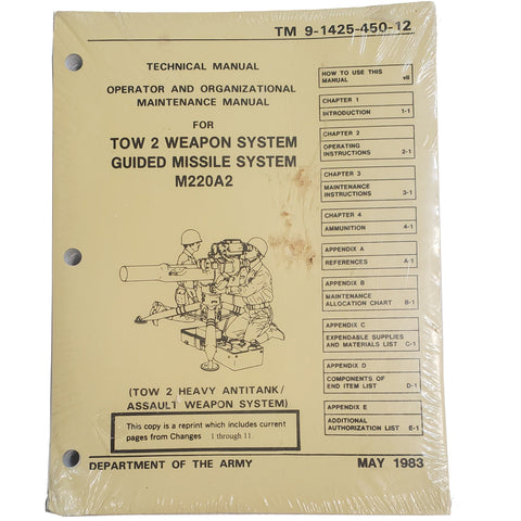 Vintage Army Tow 2 Weapon System Guided Missile System M220A2 Manual (TM 9-1425-450-12)