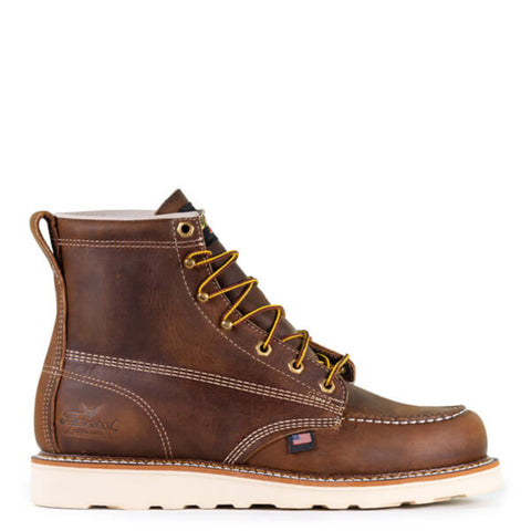 A Thorogood American Heritage 6-inch Trail Crazy Horse MOC toe work boot with a Maxwear Wedge outsole. The boot is brown with lace-up closure and visible stitching details.