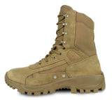 A single tan tactical combat boot with a rugged sole, shown in a side profile on a white background.