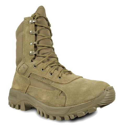 A Coyote brown McRae Terassault T1 hot weather performance combat boot with lace-up closure.