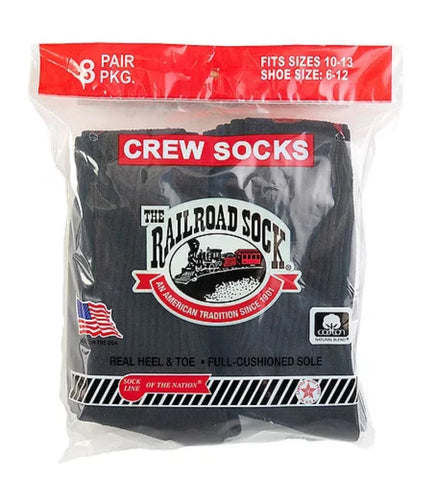 Railroad Socks Crew 8 Pair Pack - Black - 8081