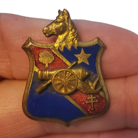 Vintage Horse Head on Shield w/Cannon, Cross, Star & Tree Screwback Lapel Pin